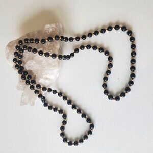 VICTORIAN BLACK ONYX &14K Yellow GOLD Beaded STRAND Necklace Antique f/ 1800's